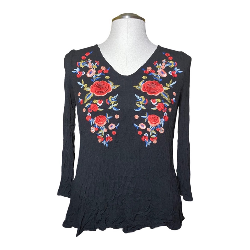 Umgee Embroidered Floral Long Sleeve Boho Top